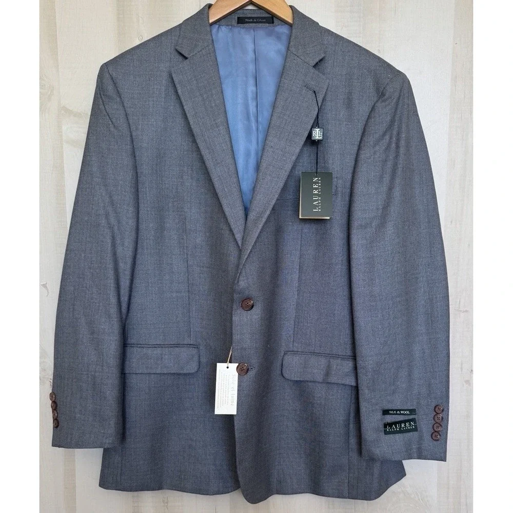 NEW Ralph Lauren Silk Wool Blazer Coat Sport Jacket 2 Button Size 44R Blue